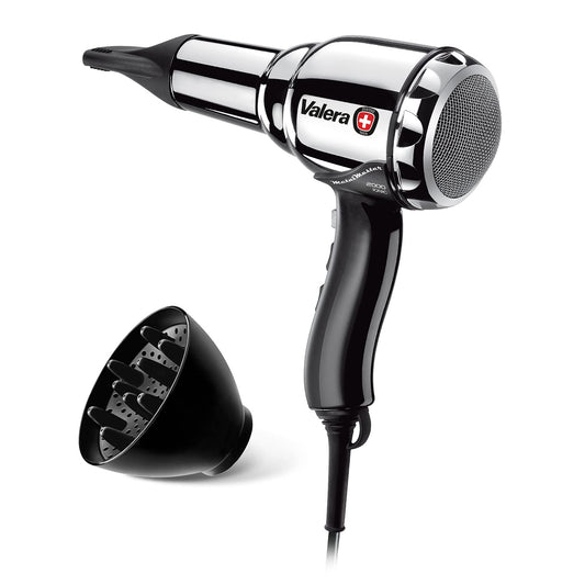 Valera 1600W Swiss Metal Master, Professional Hair Dryer (AC Motor) with ion Generator, Chrome-Plated, Metallic Professional Blow Dryer, Ionic Hair Dryer with Nozzle, Curl Diffuser & Storage Pouch