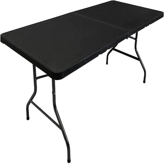 Oversized Party Folding Table – 6.5’ X 3’ – Portable Fold in Half Design - Plastic Blow Molded Table – Great for Card, Craft, Camping, Work and Hobbies – BLACK Table
