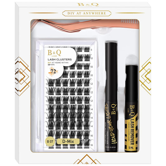 Lash ClusterS B&amp;Q Eyelash Extension Kit Individual Lashes Clusters with Lash Cluster Glue and Remover for DIY Eyelashes Extensions (Kit,B07)