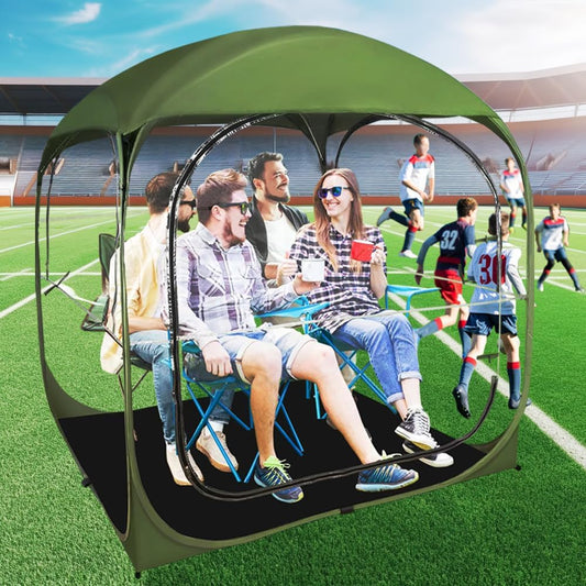 1-4 Person Large Sport Tent Pod with Sealed Floor and Removable Top Cover, Instant Pop Up Bubble，Transparent Weather Proof Pod for Wathing Games,Army Green