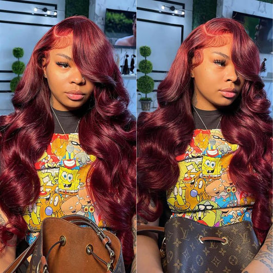 AOSUN 99j Burgundy Lace Front Wigs Human Hair Glueless Wine Red Colored Body Wave Pre Plucked with Baby Hair 180 Density 13x4 HD Transparent Frontal Wigs for Women