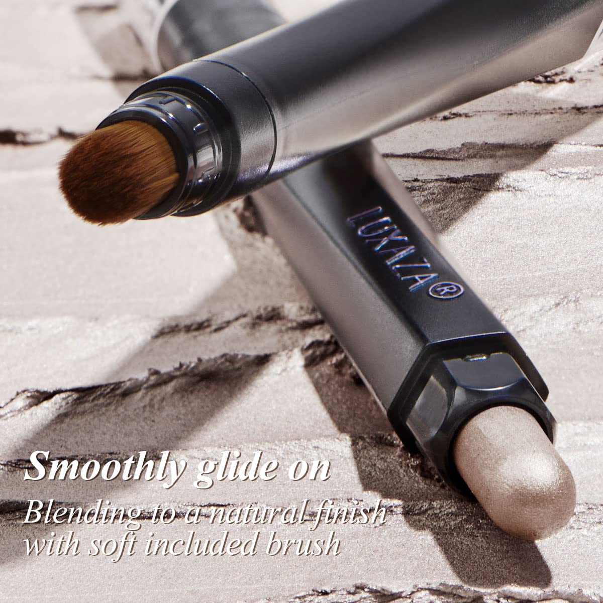 Cream Single Eyeshadow Stick with Blending Brush, Hypoallergenic Eye Shadow Stick Makeup, Pro Waterproof &amp; Long Lasting Eye Brightener Stick, Eyeshadow Pencil Crayon Shimmer #19
