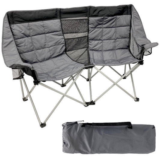 Easygo Product Camping Chair - Double Love Seat - Heavy Duty Oversized Camping RV Chair Folds Easily and Is Padded - Black Grey