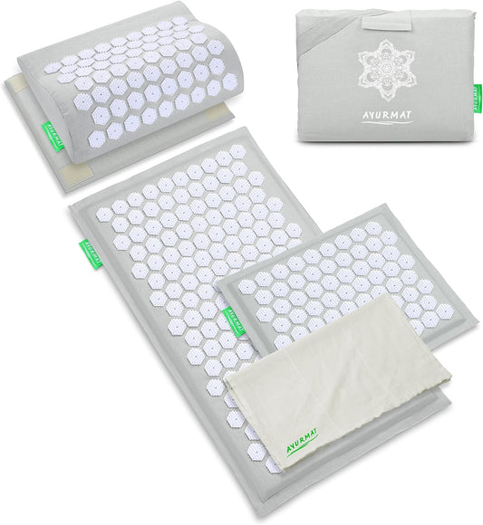 Premium Acupressure Mat and Pillow Set - Natural Eco-Friendly Linen & Coconut Fiber,Ergonomic Design,FSA/HSA Eligible,Relieves Stress & Tension,with Carrying Bag,Full Body Pro Set