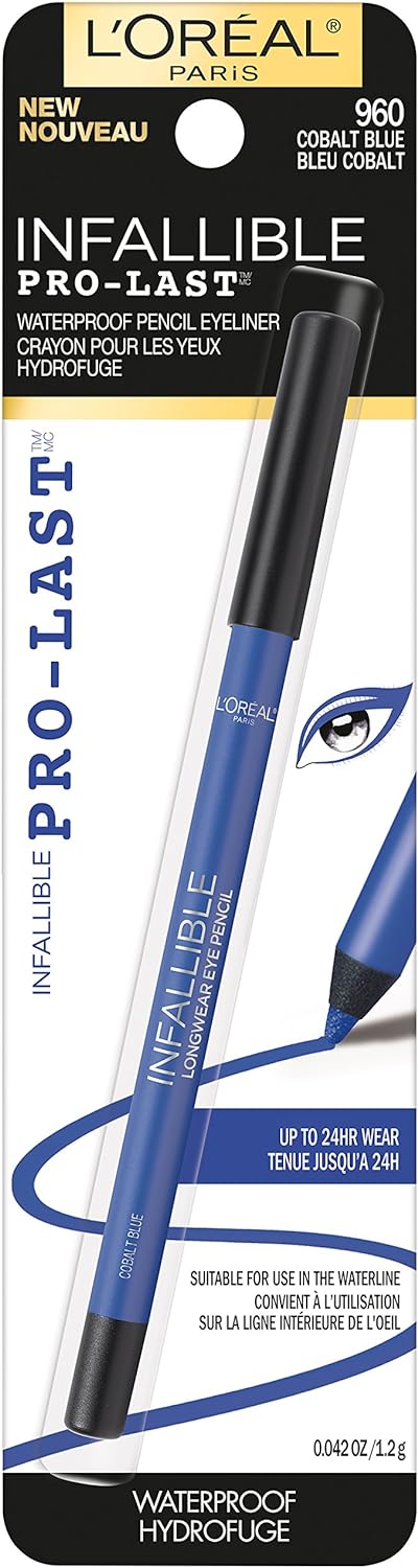 L'Oreal Paris Makeup Infallible Pro-Last Pencil Eyeliner, Waterproof and Smudge-Resistant, Glides on Easily to Create any Look, Cobalt Blue, 0.042 oz.