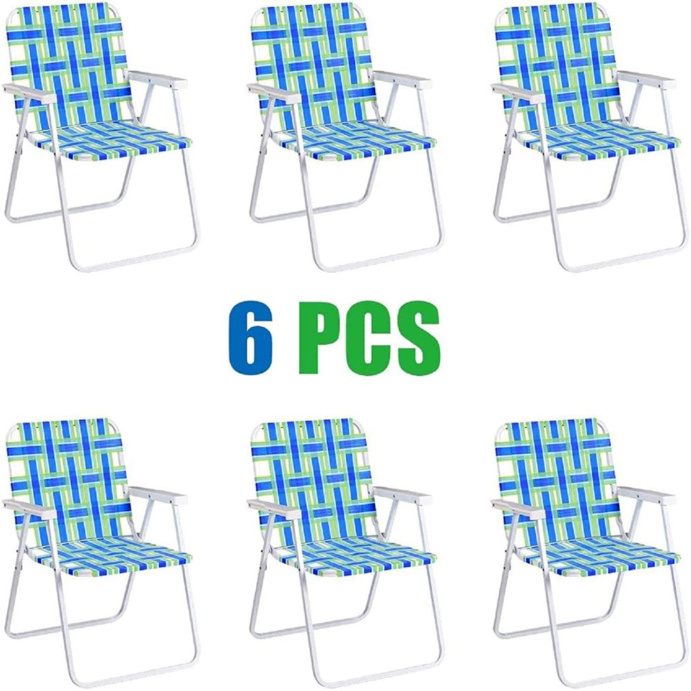 Gymax Set of 6 Patio Folding Web Chair Set Portable Beach Camping Chair Red