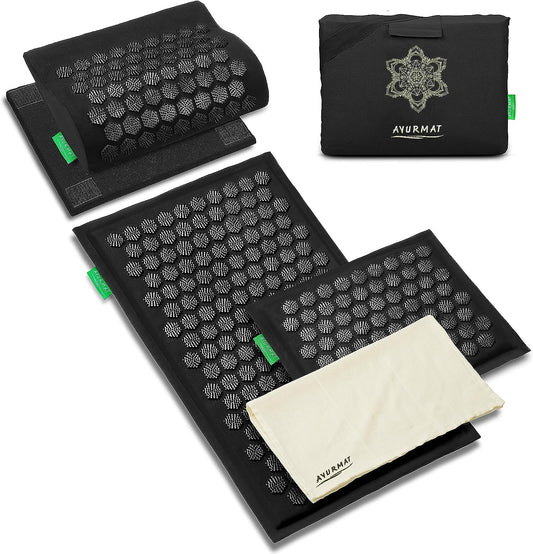 Premium Acupressure Mat and Pillow Set - Natural Eco-Friendly Linen & Coconut Fiber,Ergonomic Design,FSA/HSA Eligible,Relieves Stress & Tension,with Carrying Bag,Full Body Pro Set