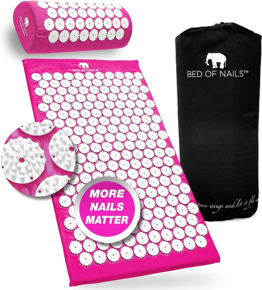 The Original Premium Acupressure Mat & Pillow Set, 10,962 Acupuncture Pressure Points for Back Pain Relief, Increased Energy, Relaxation, FSA/HSA Eligible, Drawstring Bag, Pink