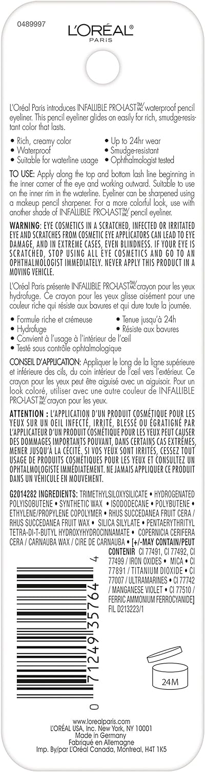 L'Oreal Paris Makeup Infallible Pro-Last Pencil Eyeliner, Waterproof and Smudge-Resistant, Glides on Easily to Create any Look, Cobalt Blue, 0.042 oz.