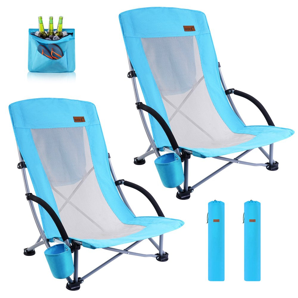 Nice C Beach Camping Folding Chair W/Cooler High Back, with Cup Holder & Carry Bag Compact & Heavy Duty Outdoor, Camping, BBQ, Beach, Travel, Picnic, Festival(One Blue)