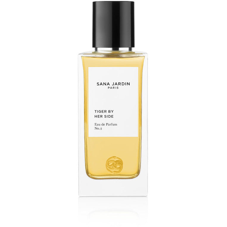 Bottle of sana jardin paris "tiger by her side" eau de parfum no. 2 on a white background.