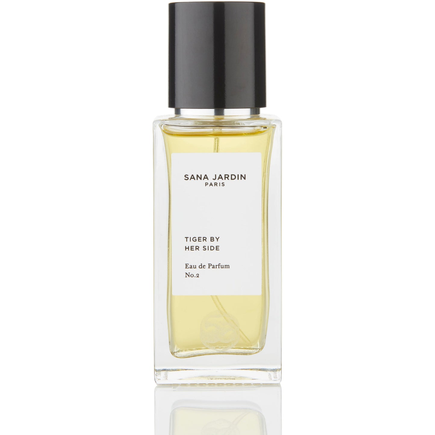 A bottle of sana jardin paris "tiger by her side no.2" eau de parfum against a white background.