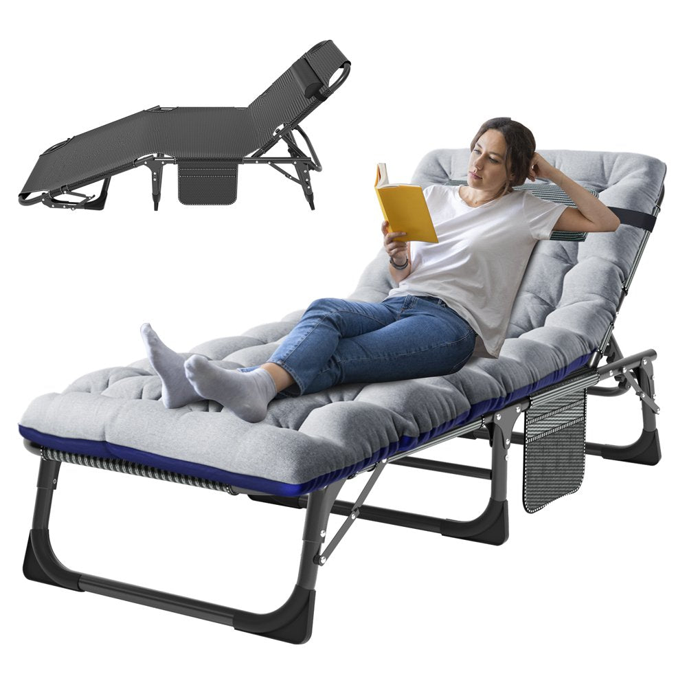 MOPHOTO Adult Camping Cot Adjustable 4-Position Folding Cot, Outdoor Patio Folding Lounge Chair for Sunbathing