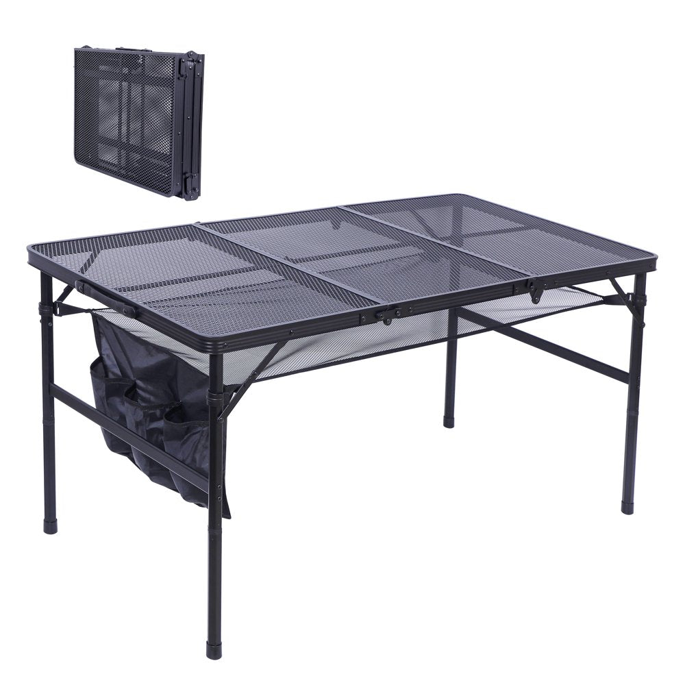 Nice C Folding Table Adjustable Height, Portable Camping Table with Mesh Bag Lightweight, with Carry Handle for Outdoor, Beach, Picnic, Festival, Indoor, Office (23.7” X 15.8” X 10.7”/22.3” Black)