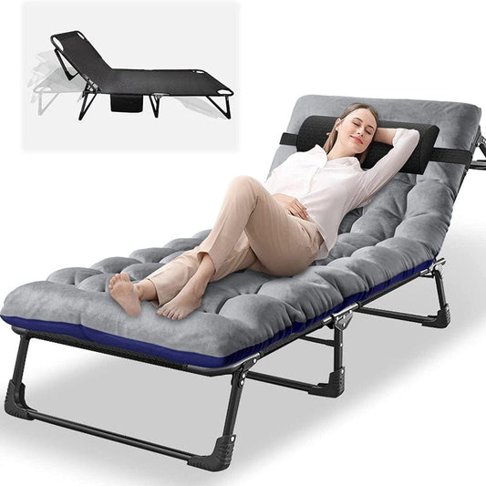 ABORON Camping Cots for Adults, 4- Position Adjustment Folding Chaise Lounge Chair, Folding Cots, Sleeping Cots with 2-Sides Cotton Mattress & Pillow