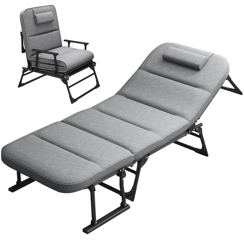 ABORON Camping Cots for Adults, Folding Guest Bed Cot, 4- Position Adjustment Folding Chaise Lounge Chair, Folding Bed with 2-Sides Cotton Mattress & Pillow