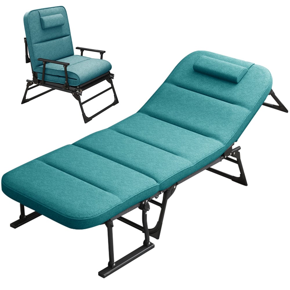 ABORON Camping Cots for Adults, Folding Guest Bed Cot, 4- Position Adjustment Folding Chaise Lounge Chair, Folding Bed with 2-Sides Cotton Mattress & Pillow