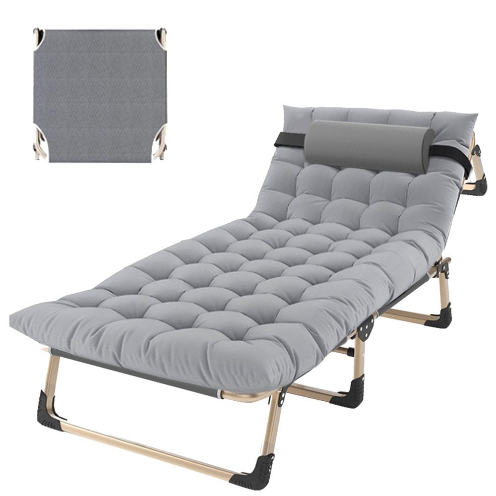 ABORON Camping Cots for Adults, Folding Guest Bed Cot, 4- Position Adjustment Folding Chaise Lounge Chair, Folding Bed with 2-Sides Cotton Mattress & Pillow