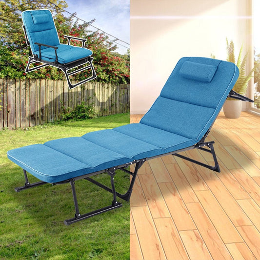 ABORON Folding Camping Cot for Adults, Adjustable 6-Position Reclining Folding Soft Bed, Folding Guest Bed with Mattress & Pillow