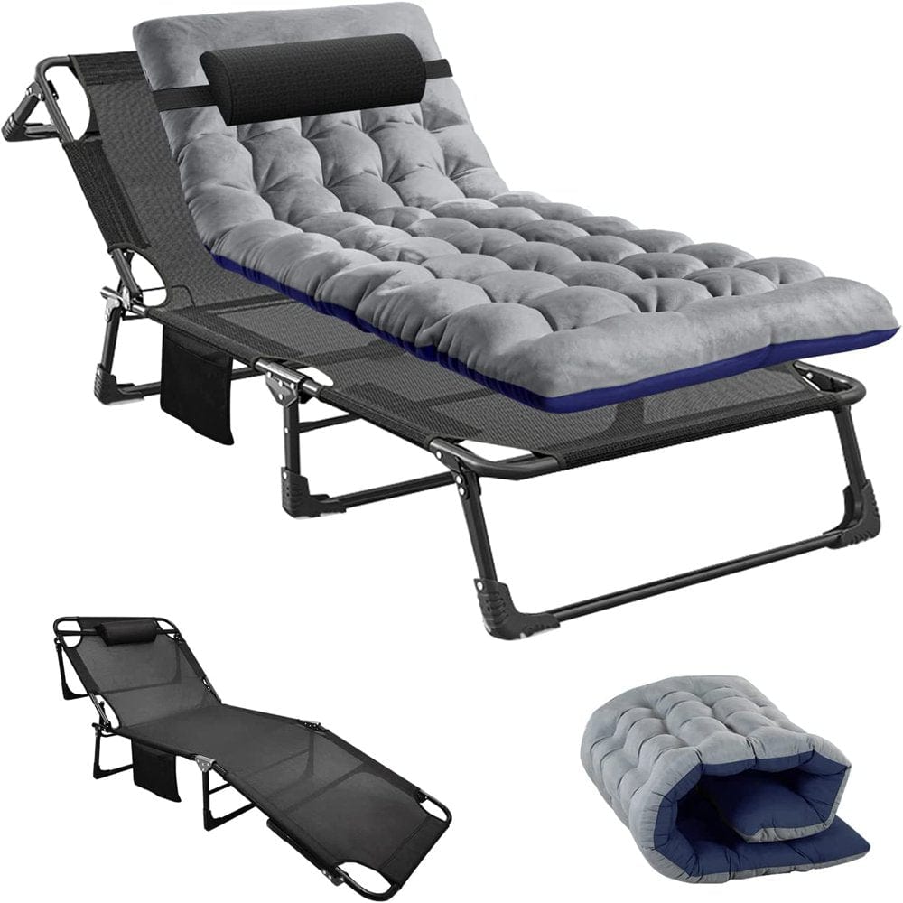 ABORON Folding Camping Cot for Adults, Adjustable 6-Position Reclining Folding Soft Bed, Folding Guest Bed with Mattress & Pillow