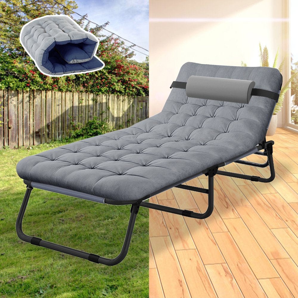 ABORON Folding Camping Cot for Adults, Adjustable 6-Position Reclining Folding Soft Bed, Folding Guest Bed with Mattress & Pillow