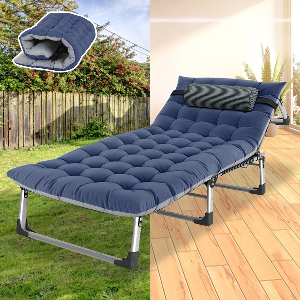 ABORON Folding Camping Cot for Adults, Adjustable 6-Position Reclining Folding Soft Bed, Folding Guest Bed with Mattress & Pillow