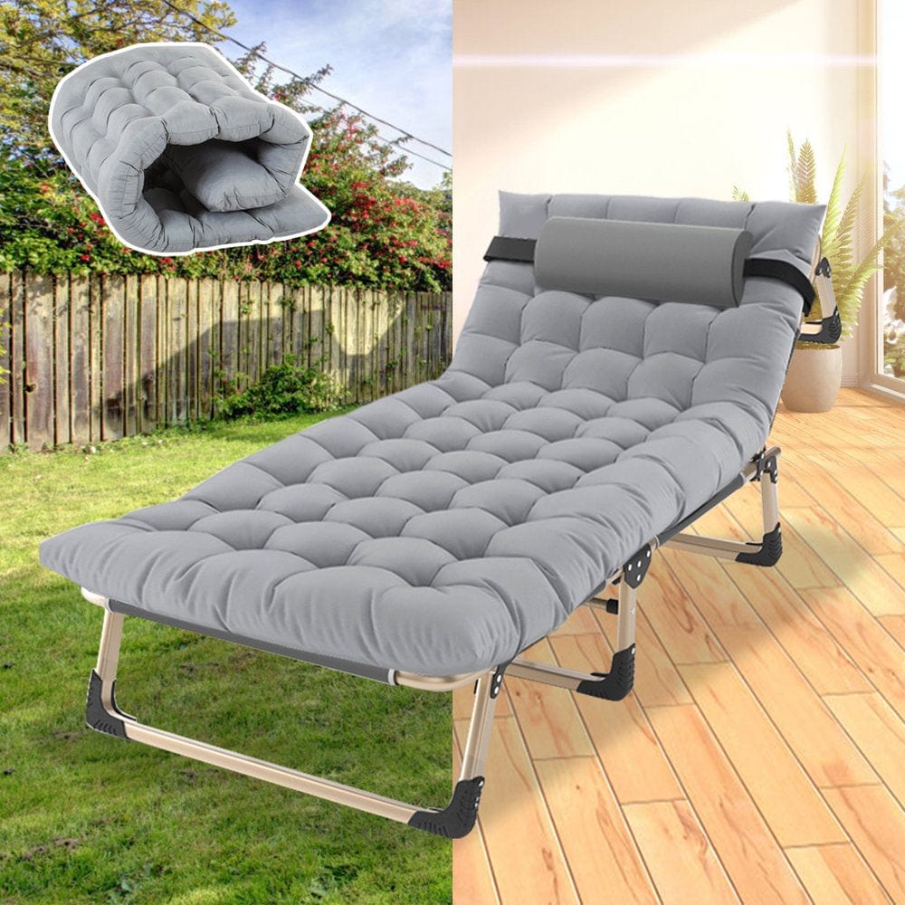 ABORON Folding Camping Cot for Adults, Adjustable 6-Position Reclining Folding Soft Bed, Folding Guest Bed with Mattress & Pillow
