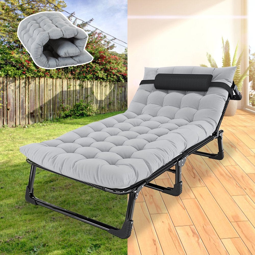 ABORON Folding Camping Cot for Adults, Adjustable 6-Position Reclining Folding Soft Bed, Folding Guest Bed with Mattress & Pillow