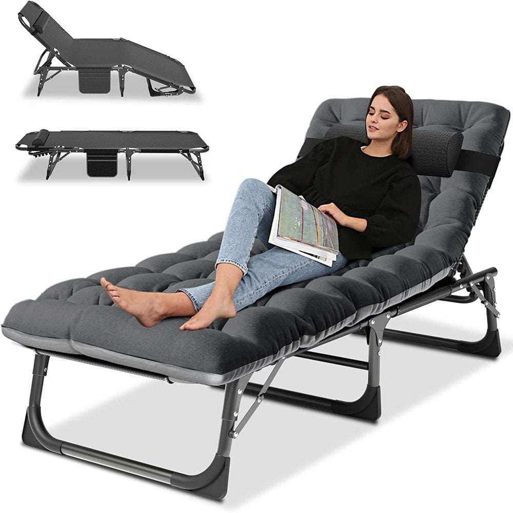 ABORON Folding Camping Cot for Adults, Adjustable 6-Position Reclining Folding Soft Bed, Folding Guest Bed with Mattress & Pillow
