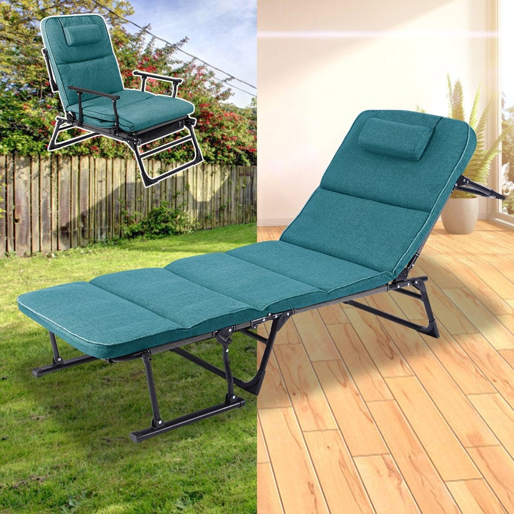ABORON Folding Camping Cot for Adults, Adjustable 6-Position Reclining Folding Soft Bed, Folding Guest Bed with Mattress & Pillow
