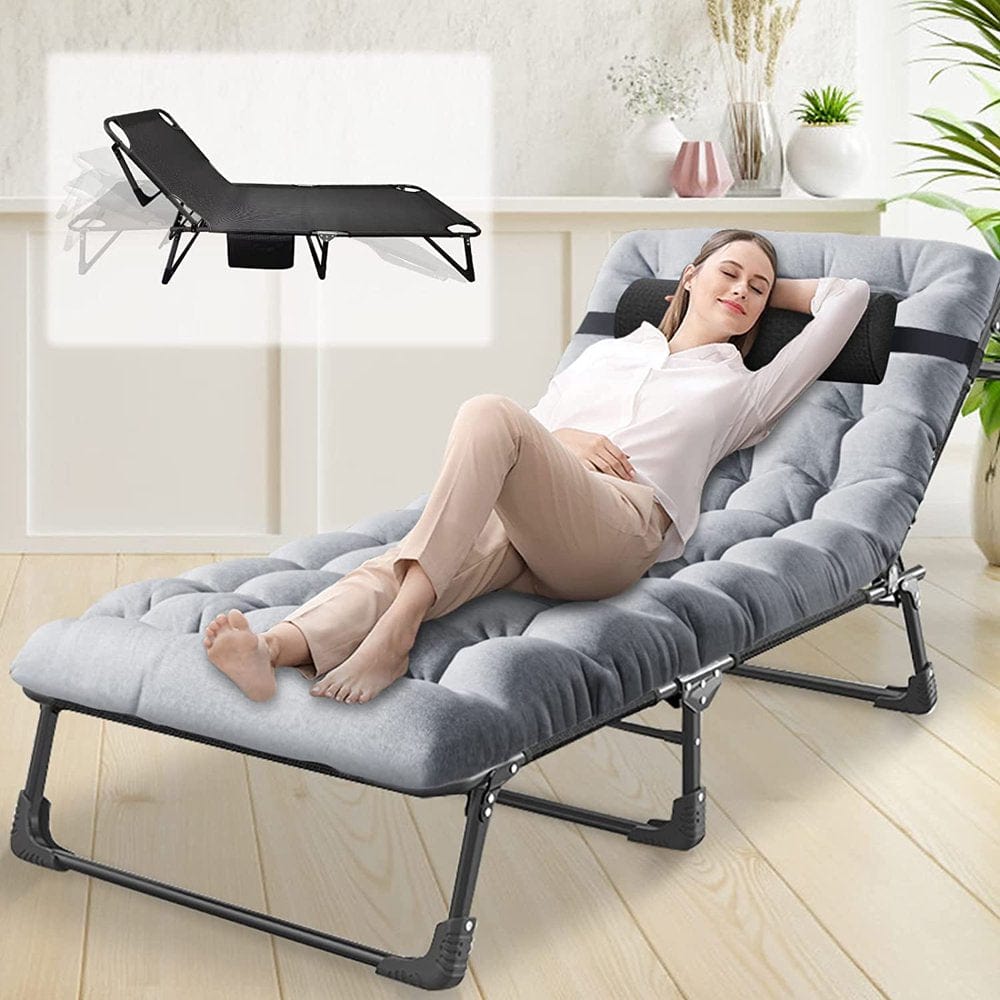 ABORON Folding Camping Cot for Adults, Adjustable 6-Position Reclining Folding Soft Bed, Folding Guest Bed with Mattress & Pillow