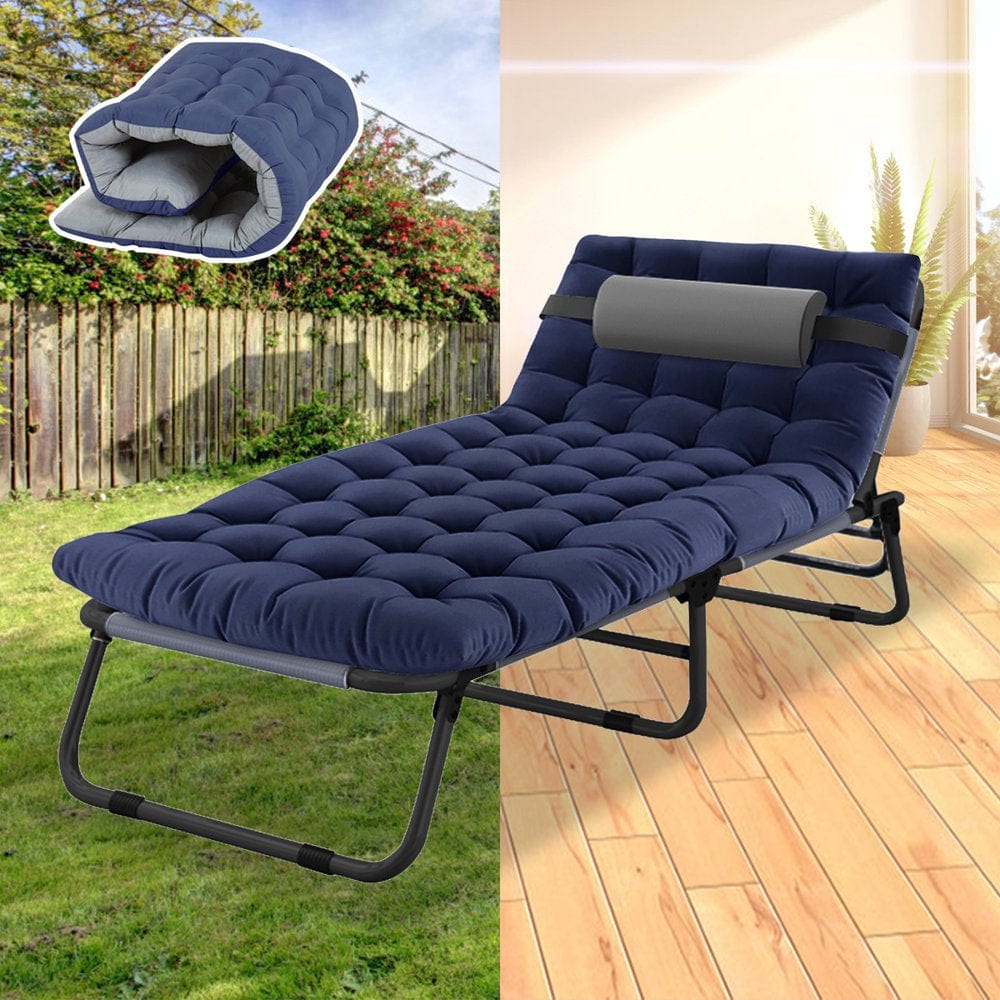 ABORON Folding Camping Cot for Adults, Adjustable 6-Position Reclining Folding Soft Bed, Folding Guest Bed with Mattress & Pillow