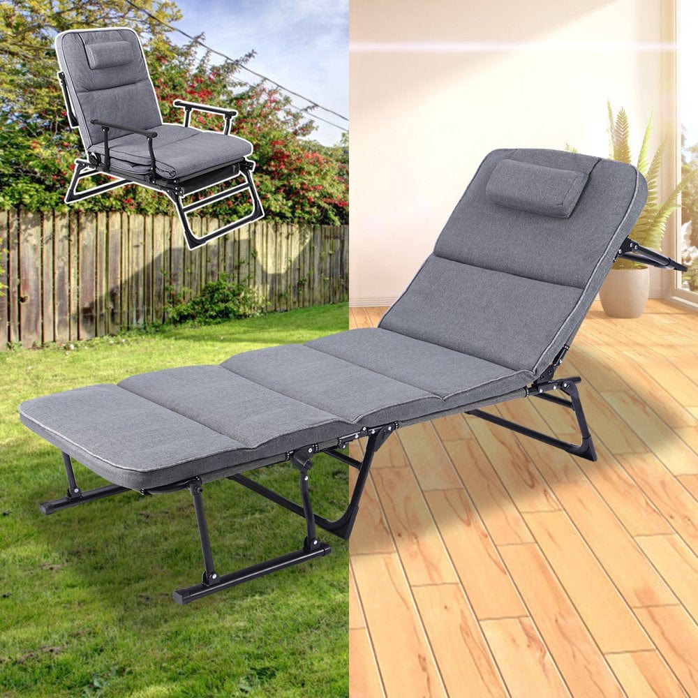 ABORON Folding Camping Cot for Adults, Adjustable 6-Position Reclining Folding Soft Bed, Folding Guest Bed with Mattress & Pillow