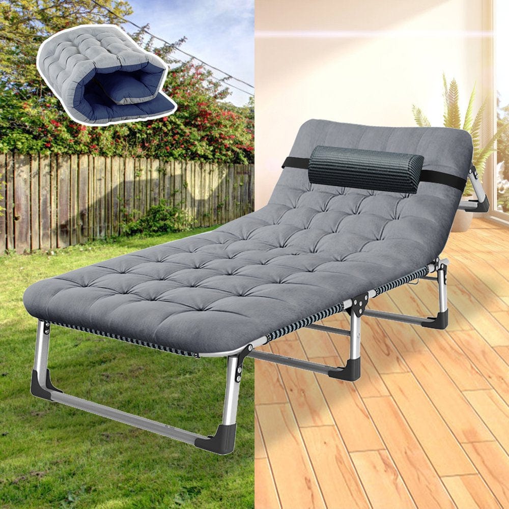 ABORON Folding Camping Cot for Adults, Adjustable 6-Position Reclining Folding Soft Bed, Folding Guest Bed with Mattress & Pillow