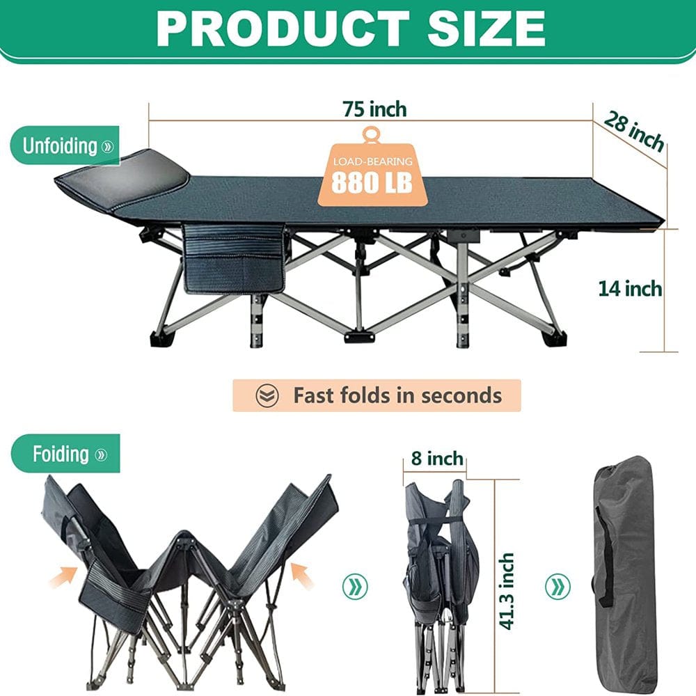 ABORON Folding Camping Cots for Adults Heavy Duty, 28" Extra Wide Sturdy Portable Sleeping Cot Bed with 2 Sided Mattress and Carry Bag