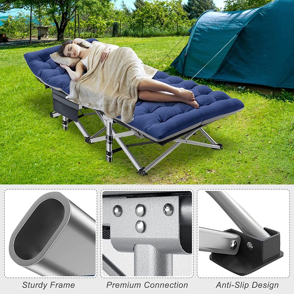 ABORON Folding Camping Cots for Adults Heavy Duty, 28" Extra Wide Sturdy Portable Sleeping Cot Bed with 2 Sided Mattress and Carry Bag