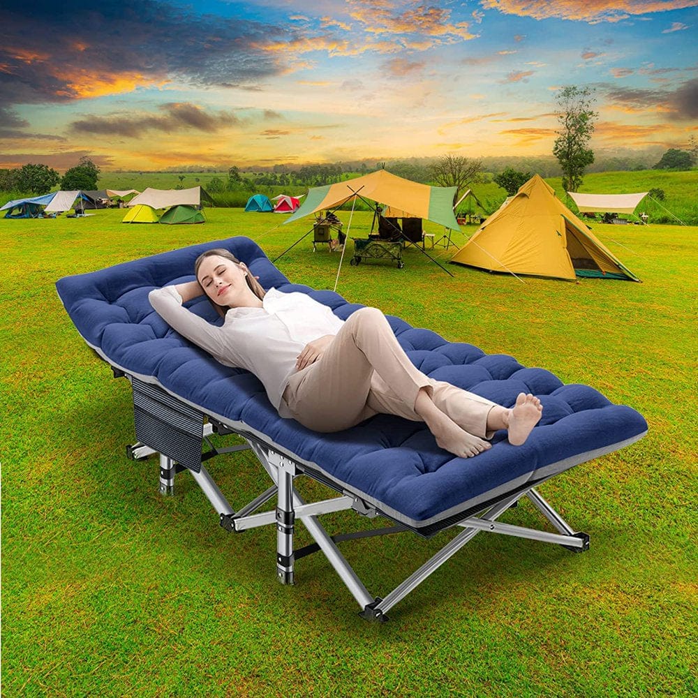 ABORON Folding Camping Cots for Adults Heavy Duty, 28" Extra Wide Sturdy Portable Sleeping Cot Bed with 2 Sided Mattress and Carry Bag
