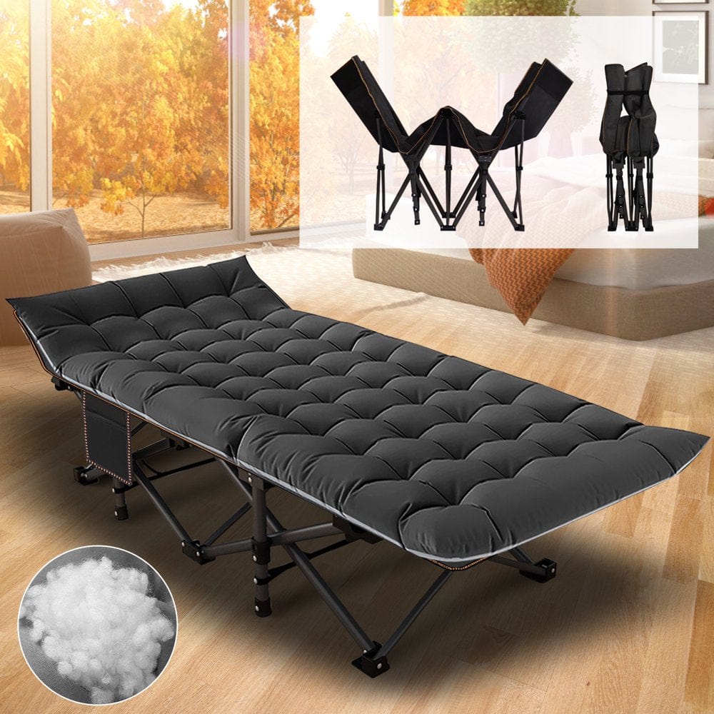 ABORON Folding Camping Cots for Adults Heavy Duty, 28" Extra Wide Sturdy Portable Sleeping Cot Bed with 2 Sided Mattress and Carry Bag