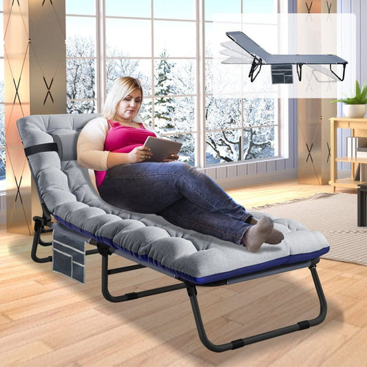 ABORON Folding Guest Bed,Adjustable 4-Position,Folding Lounge Chair,Folding Bed Cot with 2-Sided Soft Removeable Pad & Side Pocket