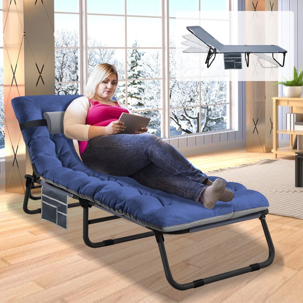 ABORON Folding Guest Bed,Adjustable 4-Position,Folding Lounge Chair,Folding Bed Cot with 2-Sided Soft Removeable Pad & Side Pocket
