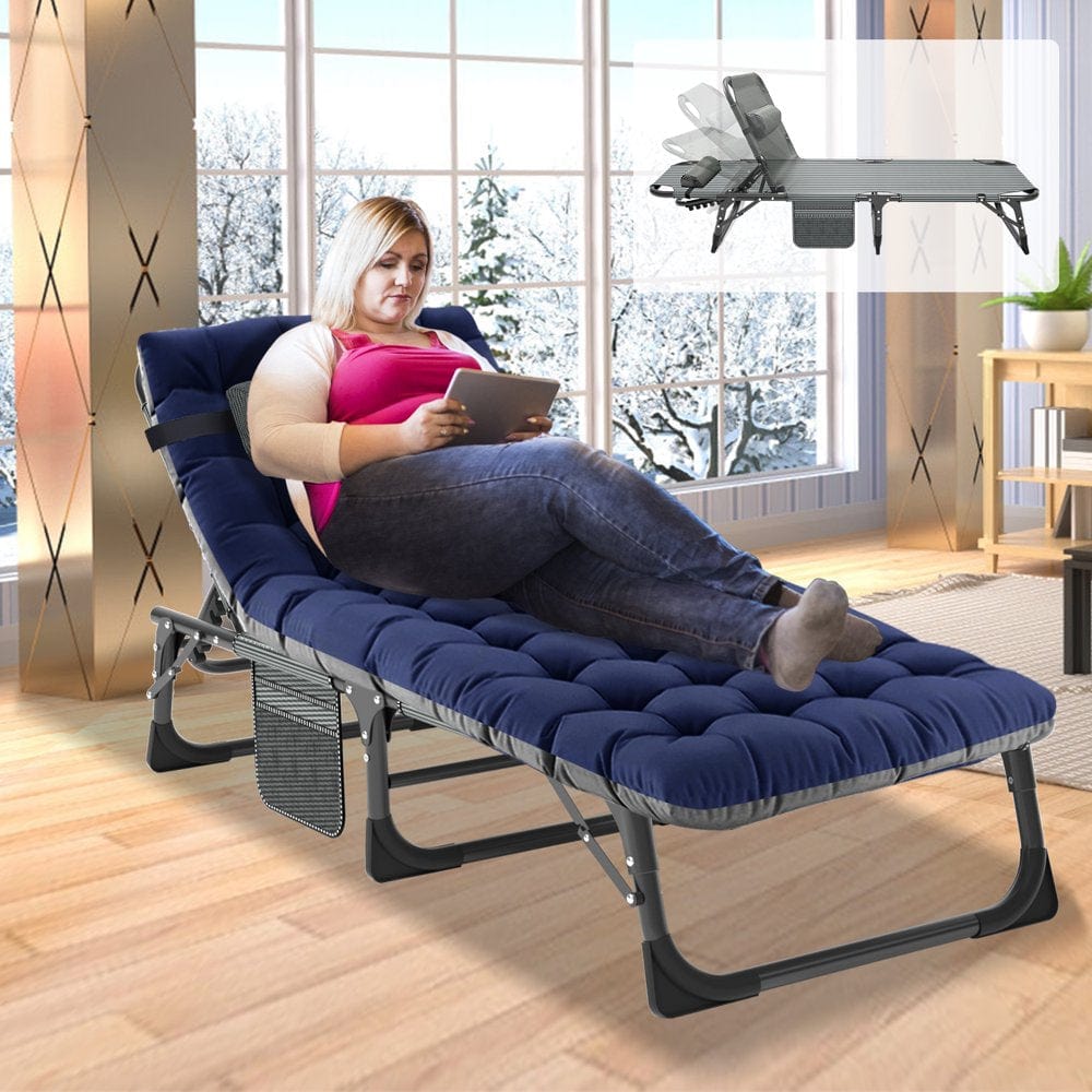 ABORON Folding Guest Bed,Adjustable 4-Position,Folding Lounge Chair,Folding Bed Cot with 2-Sided Soft Removeable Pad & Side Pocket