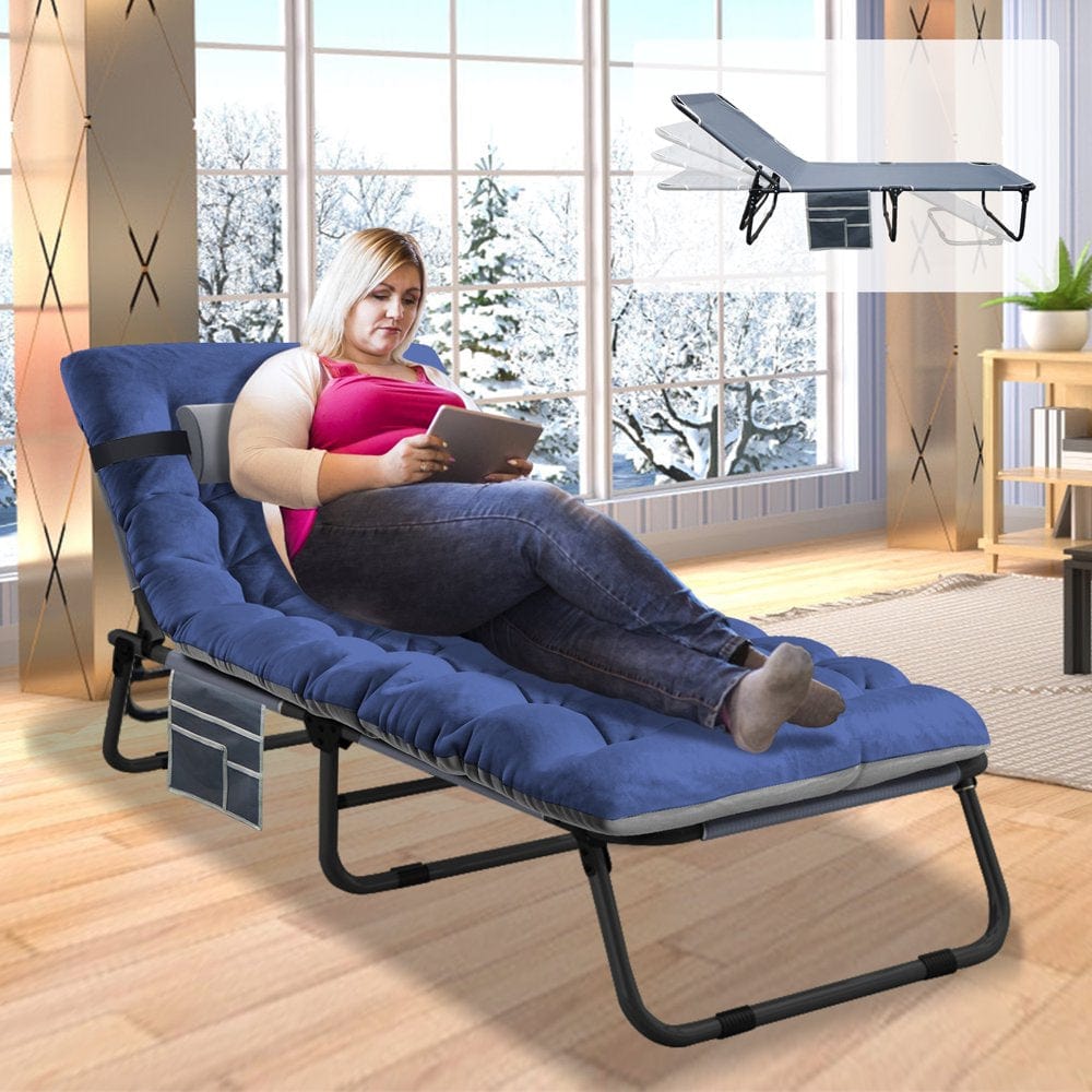 ABORON Folding Guest Bed,Adjustable 4-Position,Folding Lounge Chair,Folding Bed Cot with 2-Sided Soft Removeable Pad & Side Pocket