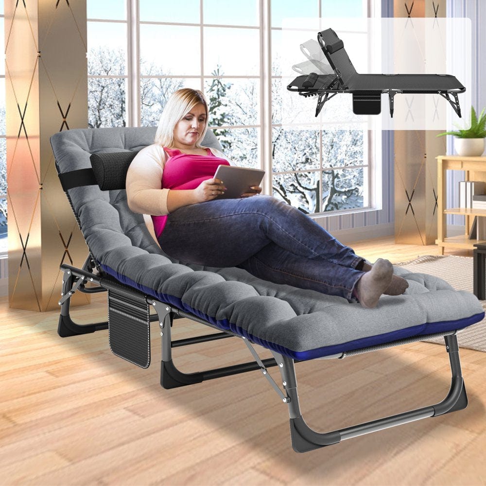 ABORON Folding Guest Bed,Adjustable 4-Position,Folding Lounge Chair,Folding Bed Cot with 2-Sided Soft Removeable Pad & Side Pocket
