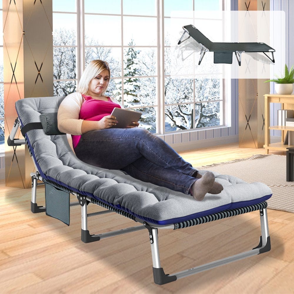 ABORON Folding Guest Bed,Adjustable 4-Position,Folding Lounge Chair,Folding Bed Cot with 2-Sided Soft Removeable Pad & Side Pocket