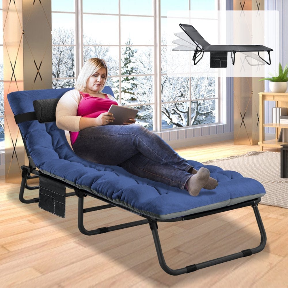 ABORON Folding Guest Bed,Adjustable 4-Position,Folding Lounge Chair,Folding Bed Cot with 2-Sided Soft Removeable Pad & Side Pocket
