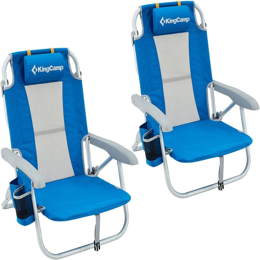 Kingcamp Low Sling Beach Chairs Folding Backpack Beach Chairs with Cup Holder for Outdoor Camping
