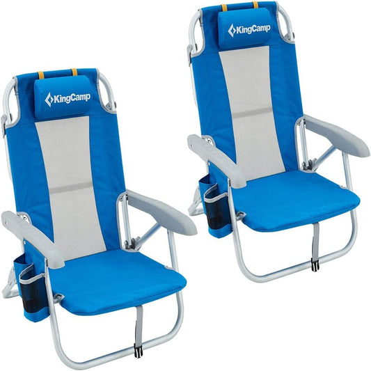 Kingcamp Low Sling Beach Chairs Folding Backpack Beach Chairs with Cup Holder for Outdoor Camping