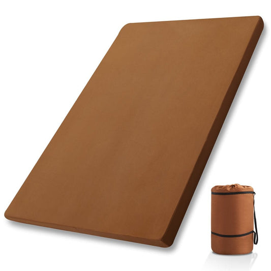 AIRELAX Double Memory Foam Sleeping Pad, 75"×60" Full-Size Mattress, 3" Thickness Foldable Guest Roll up Floor Bed,Sleeping Mat with Removable Cover - Coffee Brown