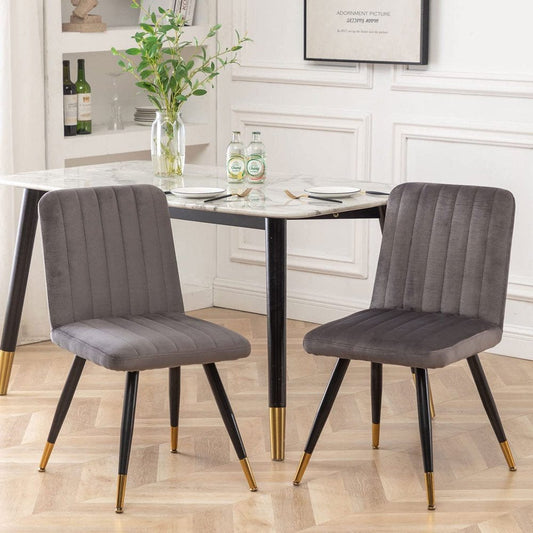 Andeworld Dining Chairs Set of 2 Upholstered Modern Accent Chairs, Mid Century Faux Suede Side Chair Leisure Chair with Golden Metal Legs for Dining Living Room（Grey）