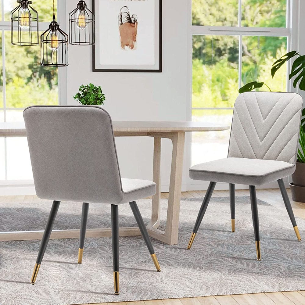Andeworld Dining Chairs Set of 2 Upholstered Modern Accent Chairs, Mid Century Faux Suede Side Chair Leisure Chair with Golden Metal Legs for Dining Living Room（Grey）